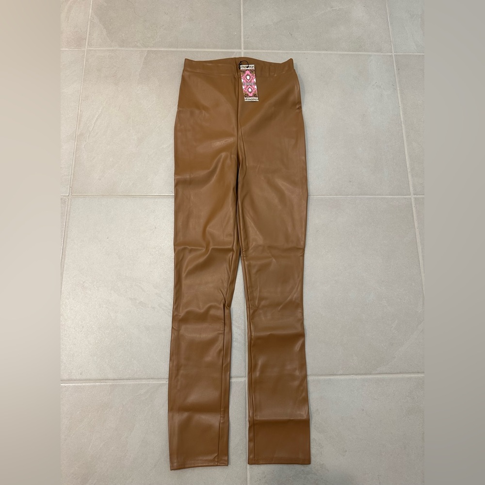 Brown Leather Leggings with Tag